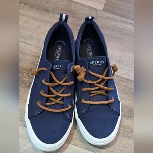 Sperry Navy Canvas Boat Shoes with Tan Laces